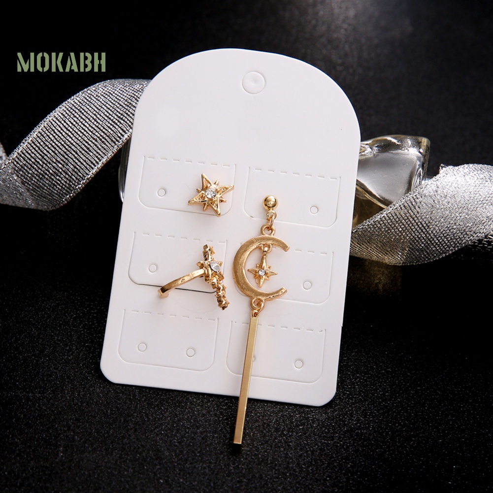 Bộ 3 Bông Tai Hình Ngôi Sao / Mặt Trăng Đính Đá Thời Trang Cho Nữ