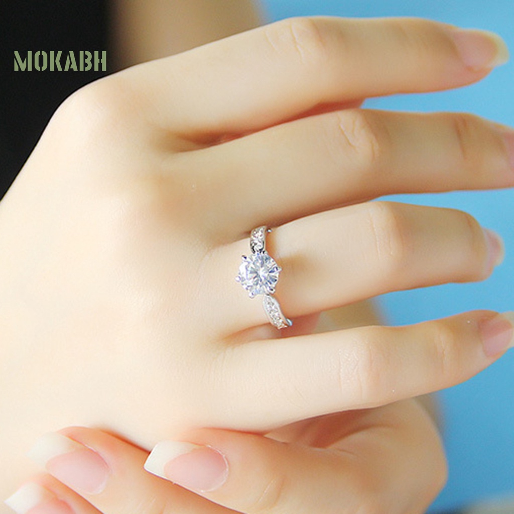 [Mới] Nhẫn Đính Hôn Mạ Bạc Đính Kim Cương Giả Lấp Lánh Không Phai Màu Trang Sức Dành Cho Cô Dâu