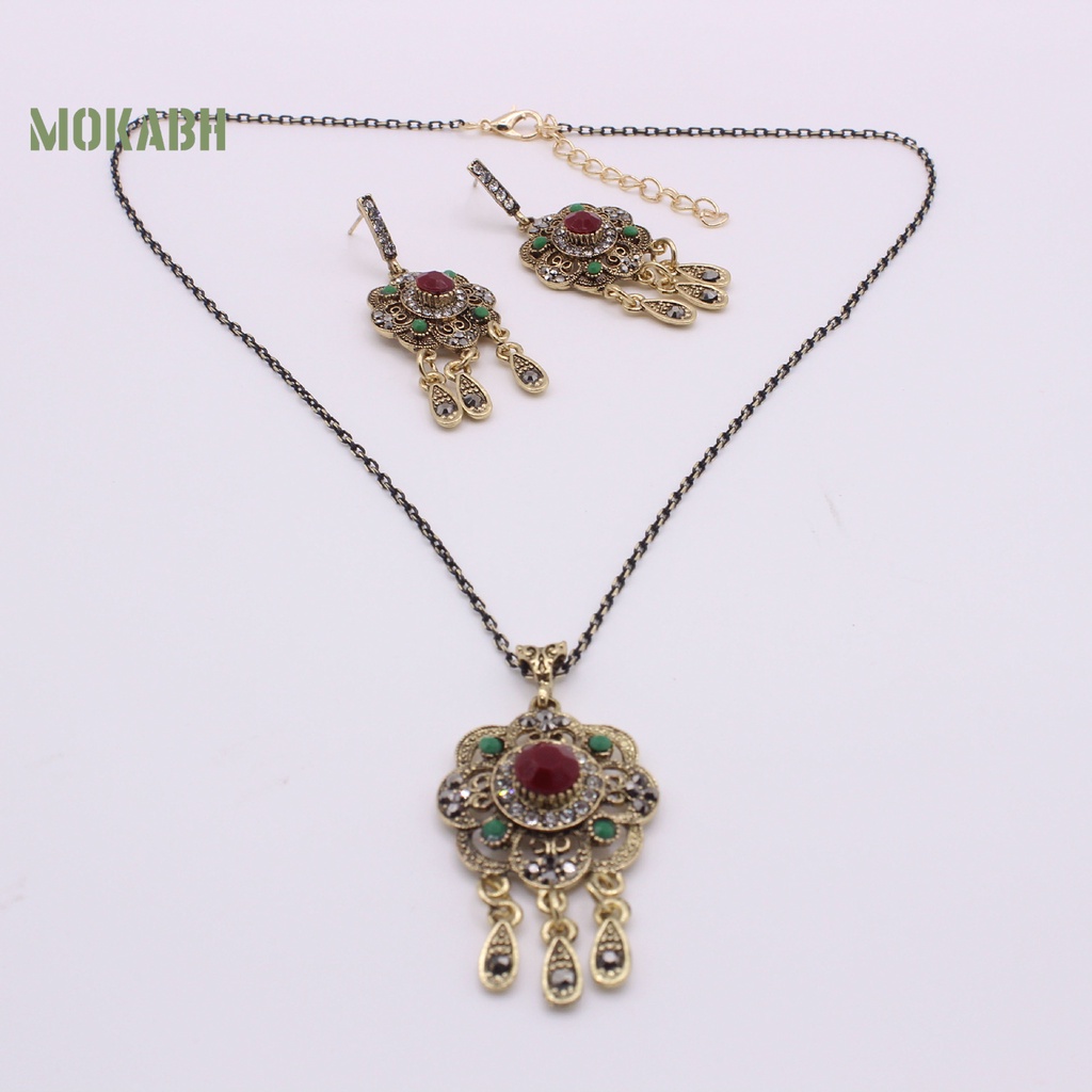 1 Bộ Vòng cổ + Bông Tai Đính Kim Cương Giả Hình Giọt Nước Kiểu Bohemia Thời Trang Cho Nữ