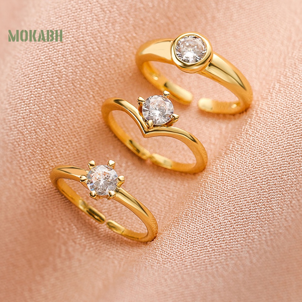 [Mới] Nhẫn Hở Mạ Điện Bóng Cao Đính Đá Zirconia Sáng Bóng Quyến Rũ Không Gây Dị Ứng Có Thể Điều Chỉnh Trang Sức Cho Nữ