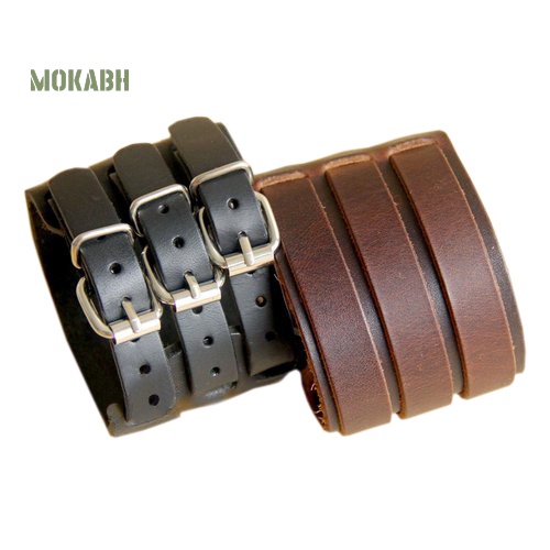 Vòng Tay Giả Da Với 3 Khóa Cài Thời Trang Cho Nam