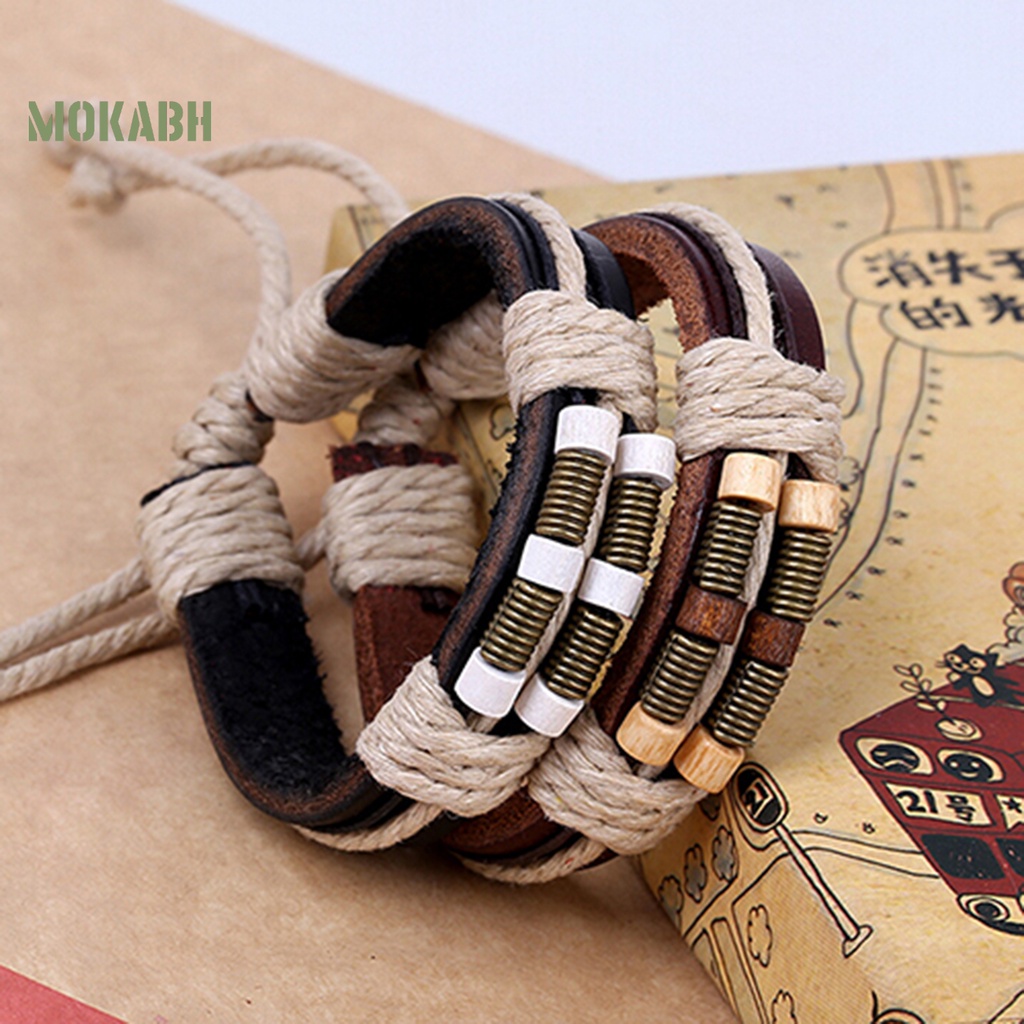 Vòng Tay Giả Da Bện Nhiều Lớp Unisex Phong Cách Punk Cá Tính