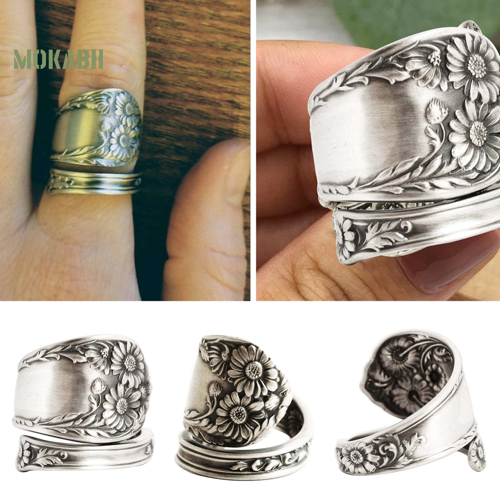 [Mới] Nhẫn Mở Rộng Hình Hoa Hướng Dương Phong Cách Boho Cổ Điển Có Thể Điều Chỉnh Kích Cỡ Cho Nam Và Nữ