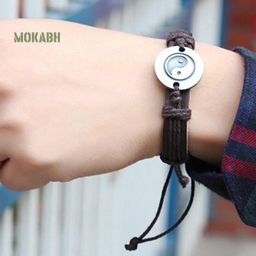 [Hot] Vòng Tay Giả Da Bện Họa Tiết Âm Dương Tai Chi Ying Yang Bằng Hợp Kim Cho Nam Và Nữ