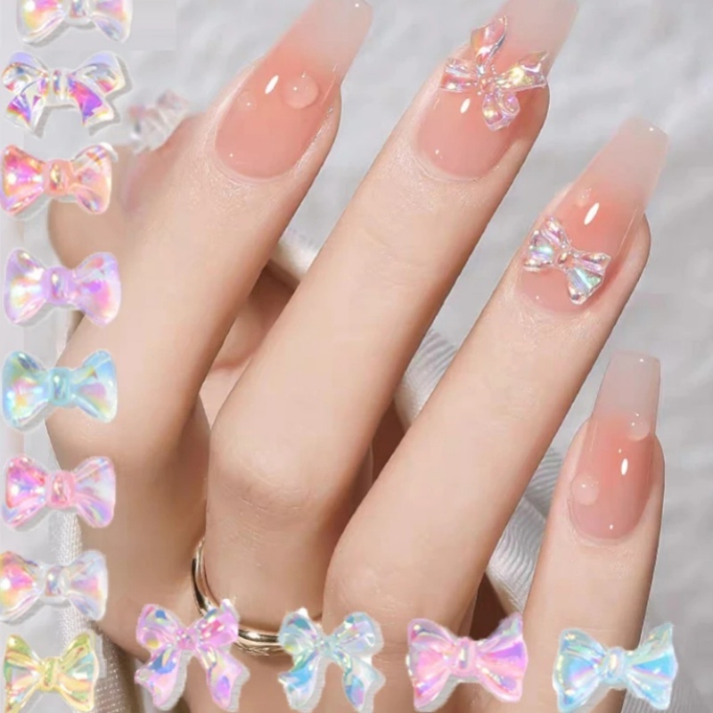 Phụ Kiện Nơ Ruy Băng Màu Kẹo Trong Suốt 3D Trang Trí Móng Tay DIY