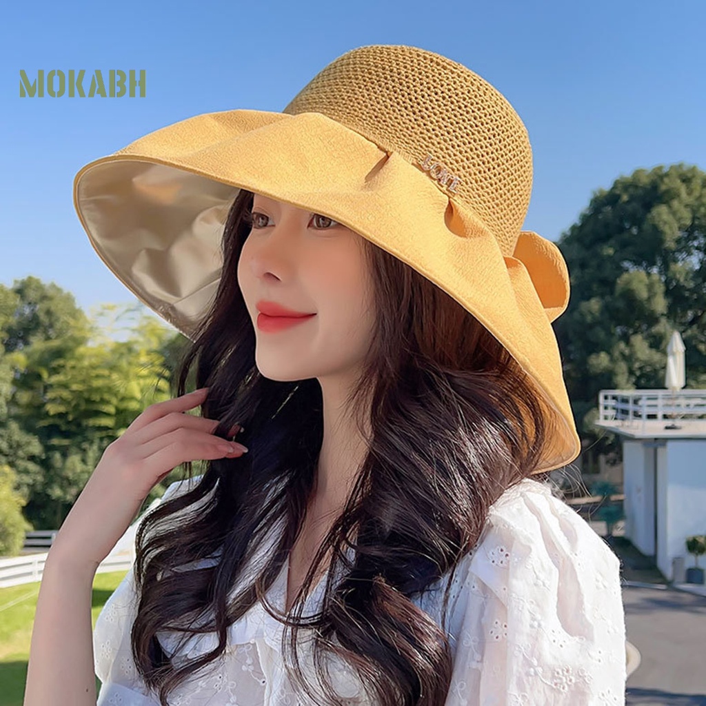 Nón Tai Bèo Vành Rộng Chống Tia UV Thoáng Khí Thắt Nơ Xinh Xắn Cho Nữ