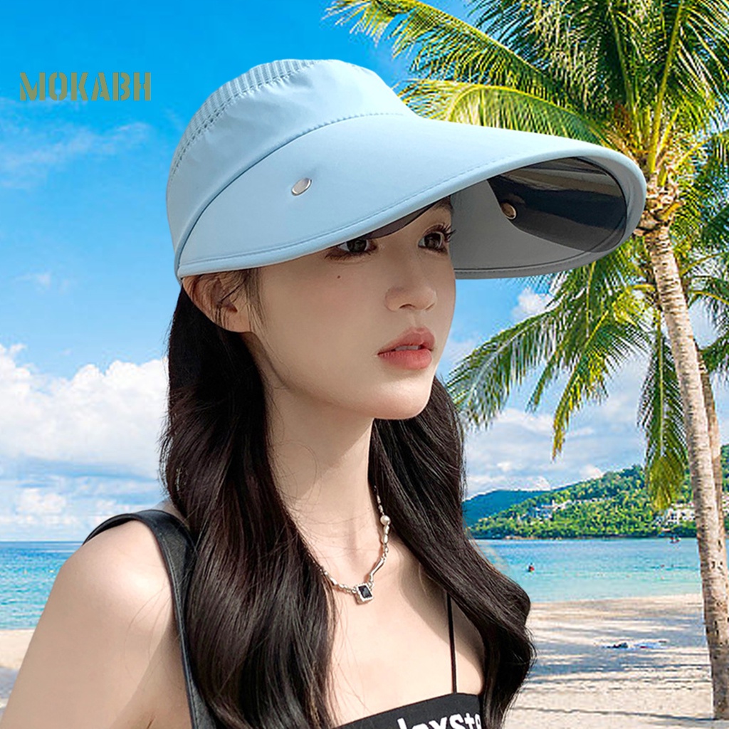 Mũ Chống Nắng Rộng Vành Hở Chóp Thoáng Khí Màu Sắc Trơn Kèm Kính Mát Có Dây Điều Chỉnh Được