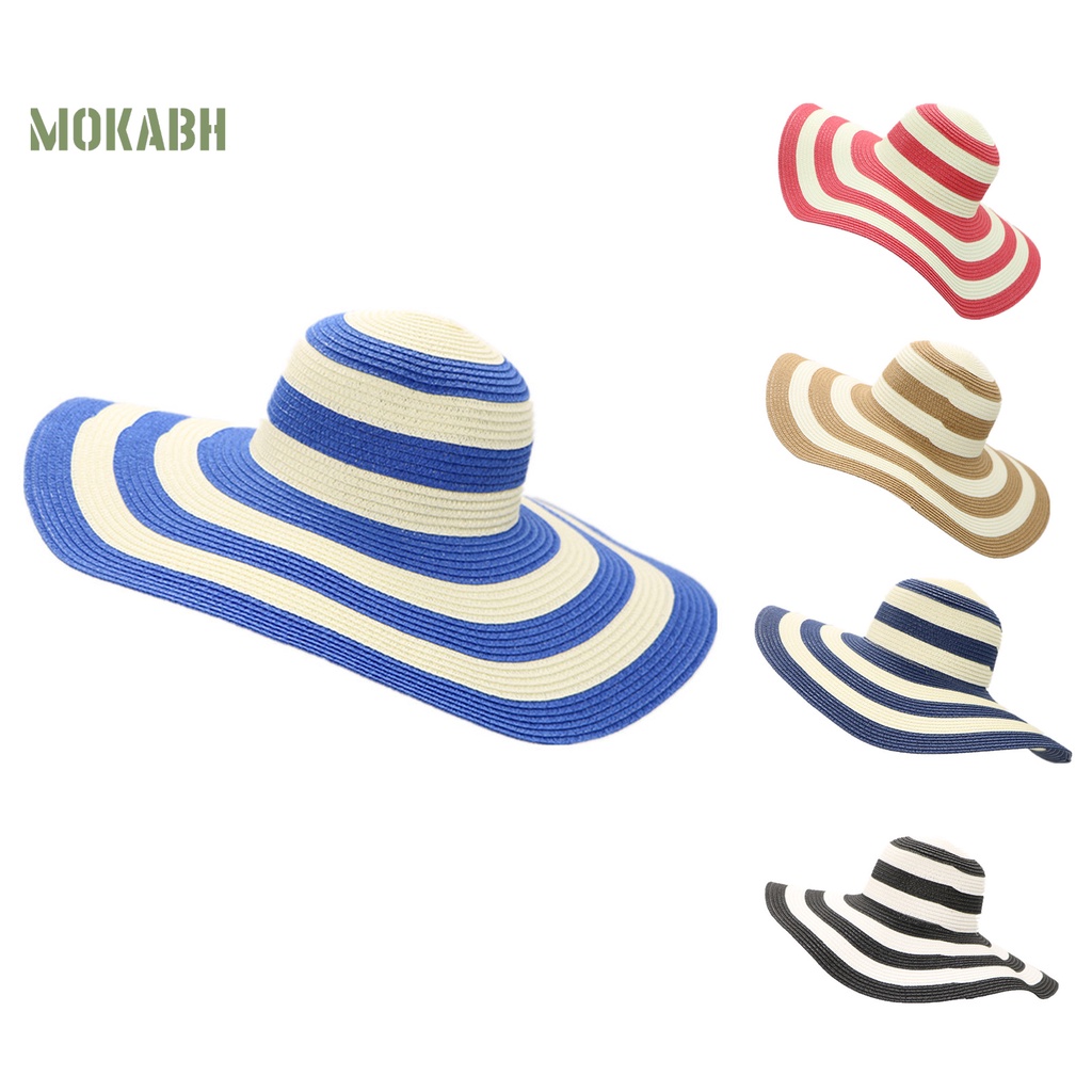 Nón Tai Bèo Rộng Vành Họa Tiết Sọc Màu Sắc Tương Phản Thời Trang Mùa Hè Cho Nữ