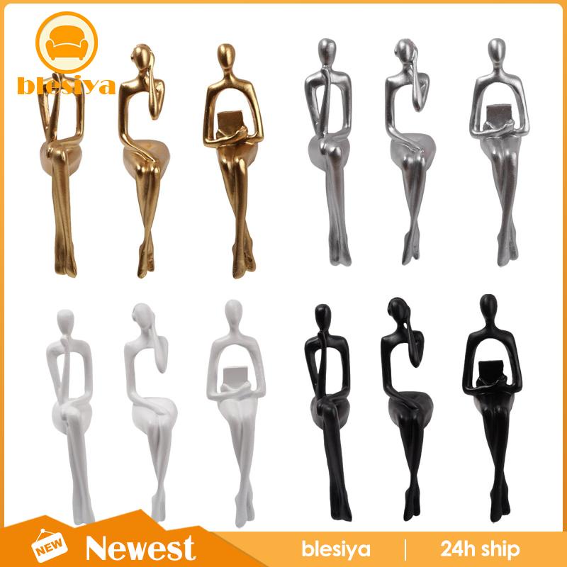 [Blesiya] Set 3 Bức Tượng Người Suy Nghĩ Ngồi Để Bàn Trang Trí