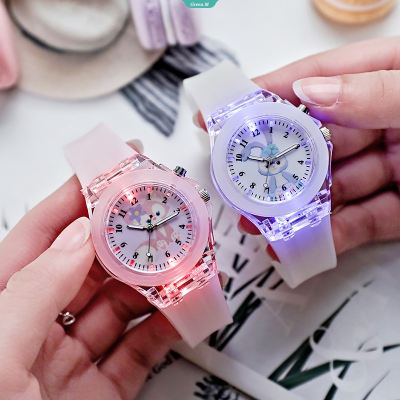 Đồng Hồ Thạch Anh Hình Linnabel StellaLou Hoạt Hình Dễ Thương Dạ Quang Dây Silicon Màu Hồng Tím Làm Quà Tặng Cho Bé Gái [