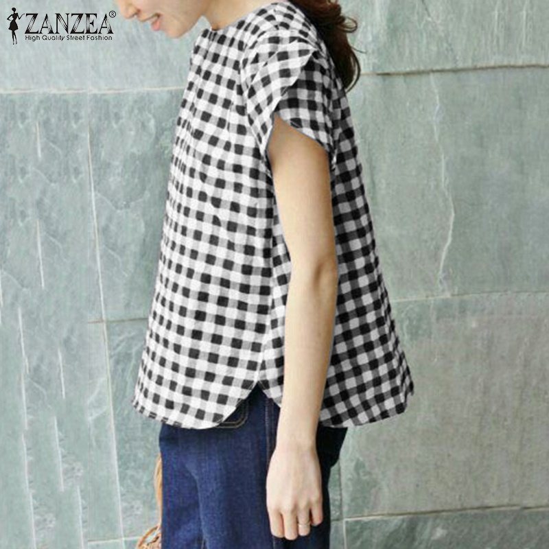 ZANZEA Áo Sơ Mi Tay Ngắn Hở Lưng Phong Cách Hàn Quốc Thời Trang Cho Nữ