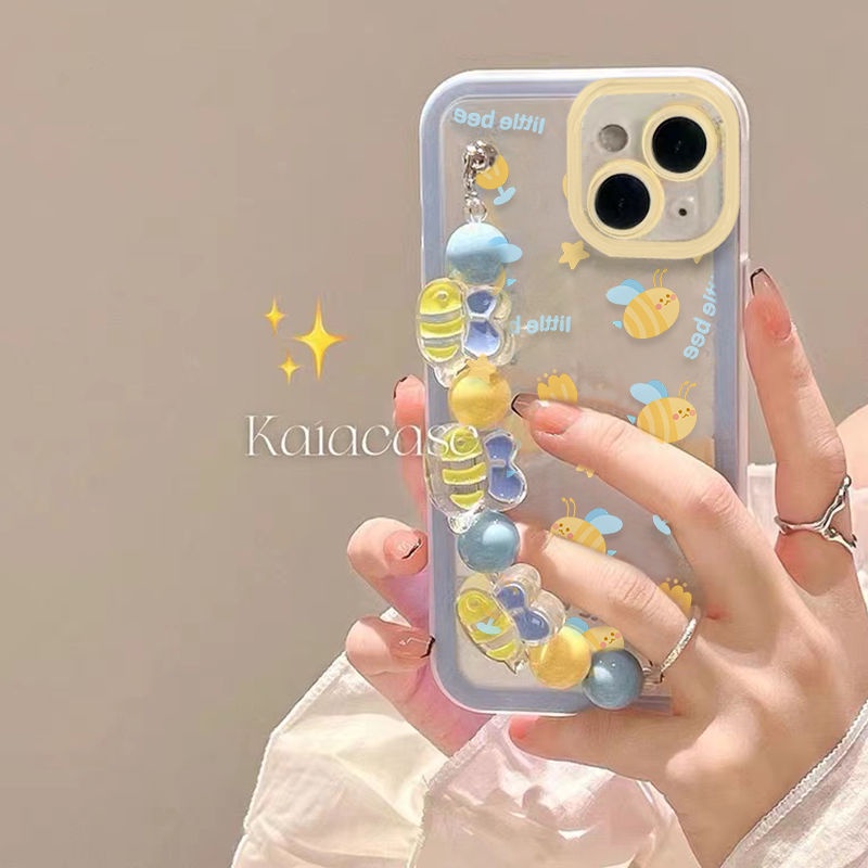 Ốp Điện Thoại Trong Suốt Chống Rơi Có Vòng Tay In Hình Ong Cho iPhone 13 Pro 11 13 12 11 Pro Max X XS Max XR 7P 8Plus