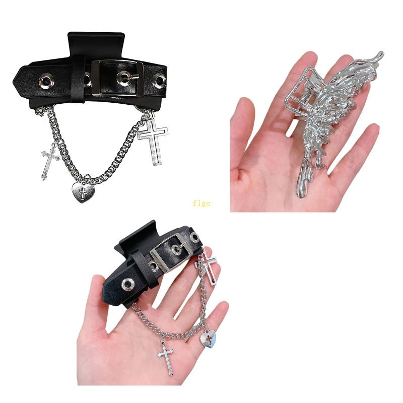 Kẹp Tóc Da Cỡ Lớn Không Trượt Phong Cách Punk Cá Tính