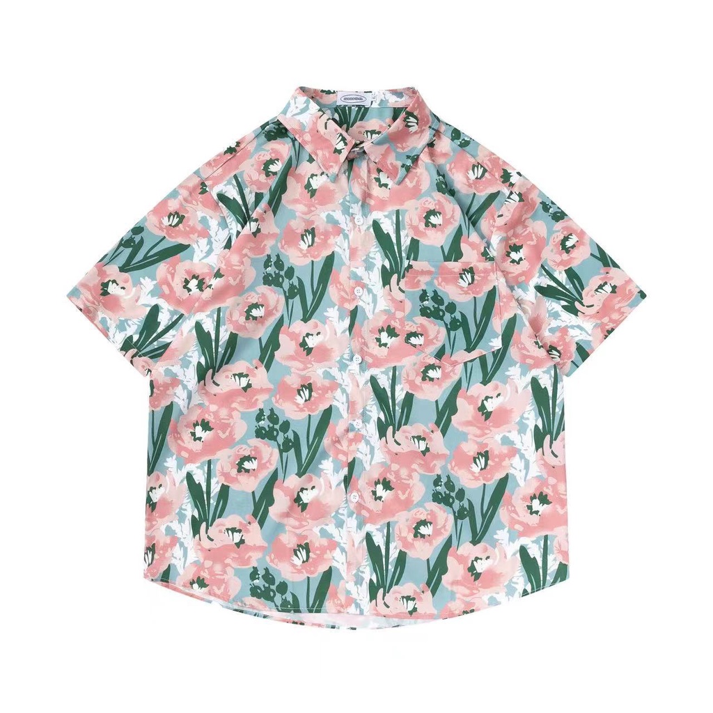 Cozok Áo Sơ Mi Ngắn Tay Dáng Rộng In Hoa Giản Dị Thời Trang