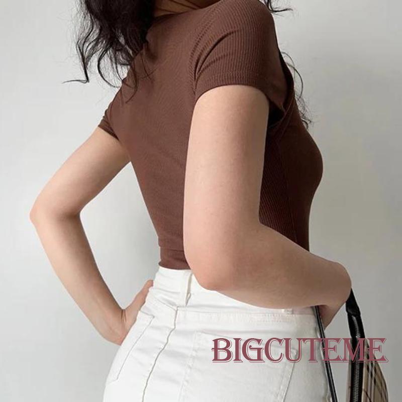 Áo Thun Ngắn Tay Lệch Vai Màu Sắc Thời Trang Mùa Hè Dành Cho Nữ