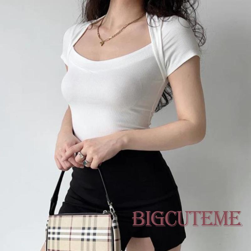 Áo Thun Ngắn Tay Lệch Vai Màu Sắc Thời Trang Mùa Hè Dành Cho Nữ