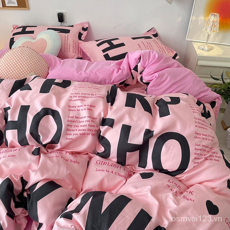 Bộ Chăn Ga Và Vỏ Gối Cotton 1.5m Họa Tiết Trái Tim Xinh Xắn
