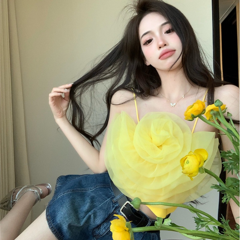 Áo Hai Dây Phối Lưới Họa Tiết Hoa Thời Trang Mùa Hè Quyến Rũ Cho Nữ