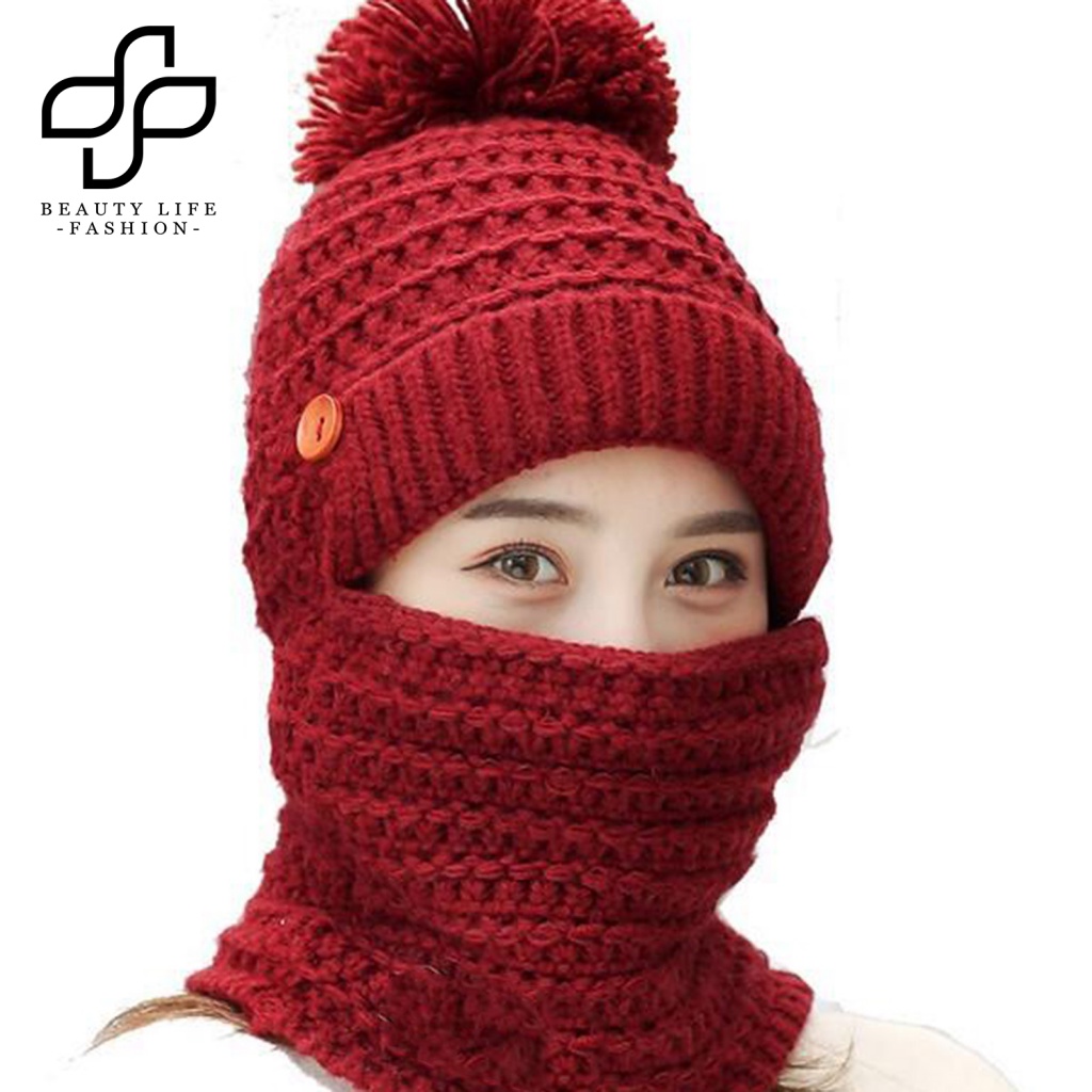 Mũ beanie Kết Hợp Khăn Choàng Mềm Mại Dày Dặn Giữ Ấm
