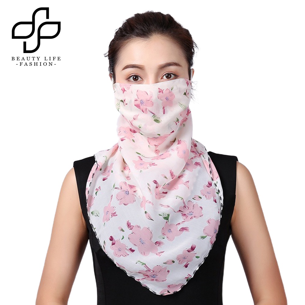 Bộ 2 Khăn Choàng Cổ Chống Tia UV Thoáng Khí In Họa Tiết Hoa / Lông Vũ Thời Trang Cho Nữ