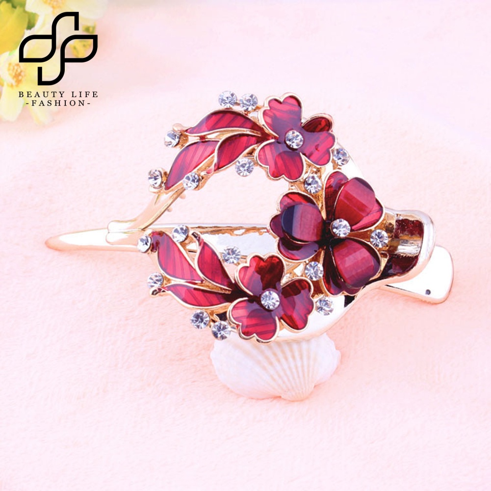 Kẹp Tóc Hình Hoa Tráng Men Đính Đá Thời Trang Cho Nữ