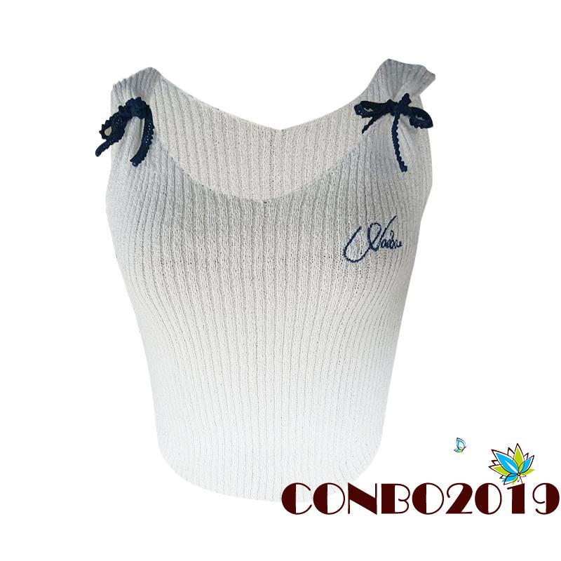 Áo Croptop Dệt Kim Không Tay Cắt Thấp Màu Sắc Tương Phản Thời Trang Mùa Hè Cho Nữ
