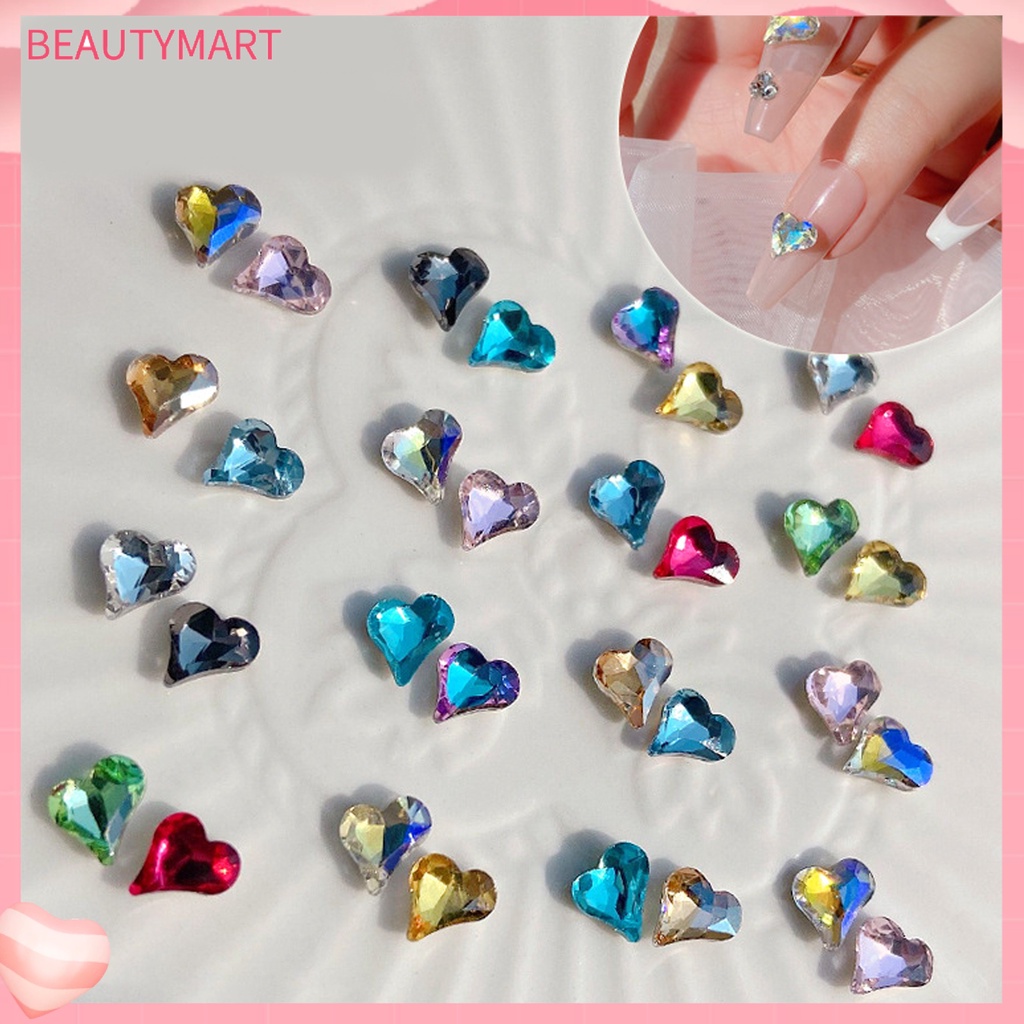 Bộ 50 Phụ Kiện Trang Trí Móng Tay Hiệu Ứng Kính Lấp Lánh Hình Trái Tim 3D Sáng Tạo