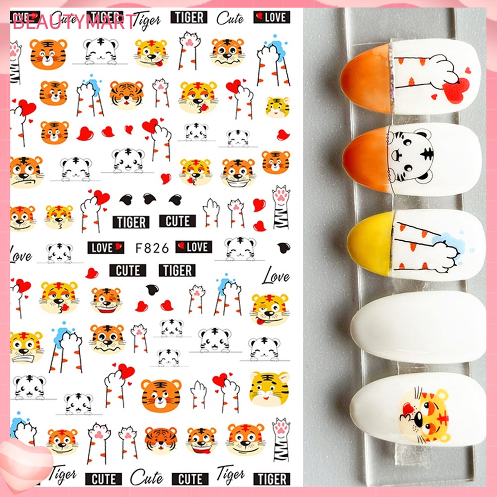Nhãn Dán Móng Tay Hiệu Ứng 3D Không Phai Siêu Mỏng Hình Hổ Trang Trí Móng Tay