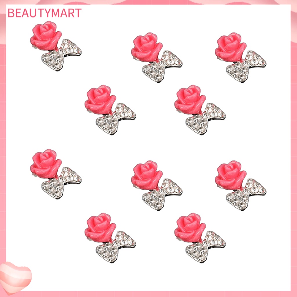 Bộ 10 Miếng Dán Móng Tay Họa Tiết Hoa Đính Đá Lấp Lánh Thời Trang DIY