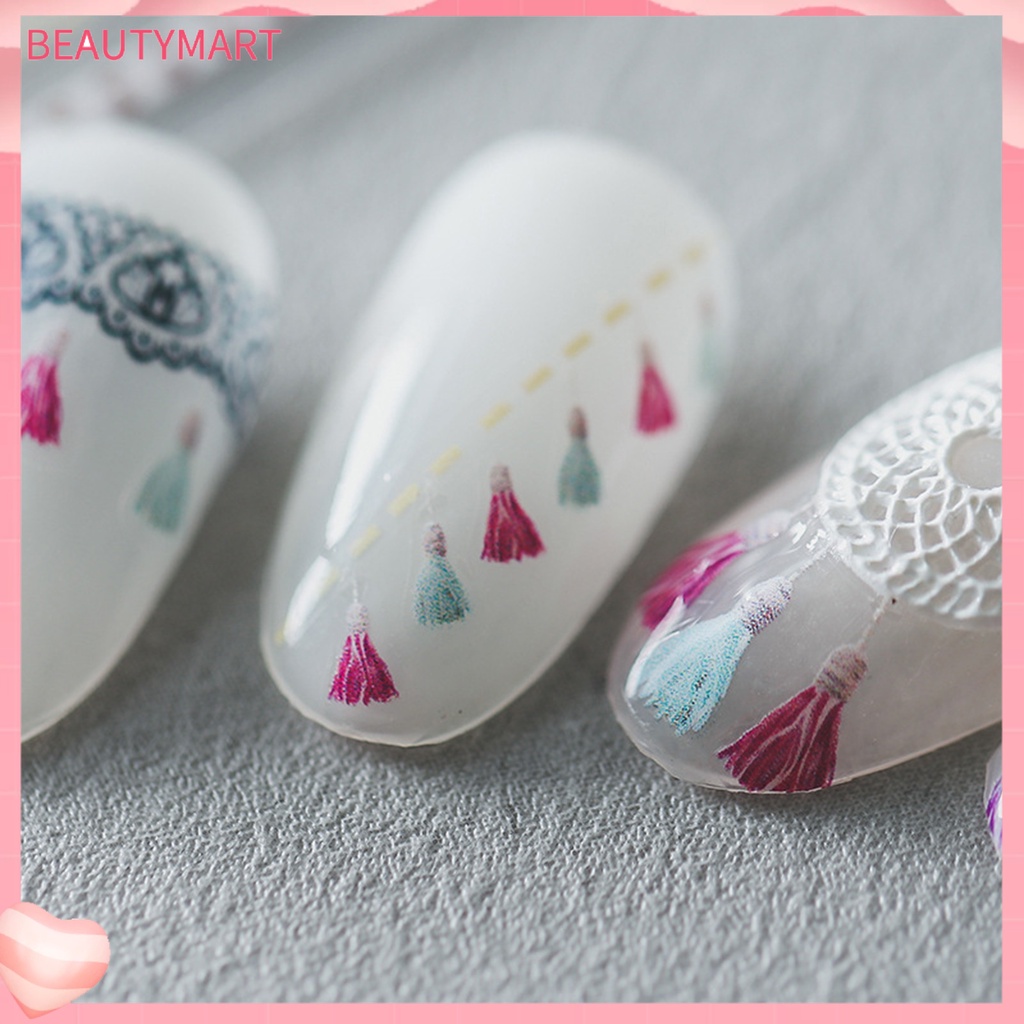 Miếng Dán Trang Trí Móng Tay Tự Dính Họa Tiết Chấm Bi Phối Tua Rua Dễ Thương