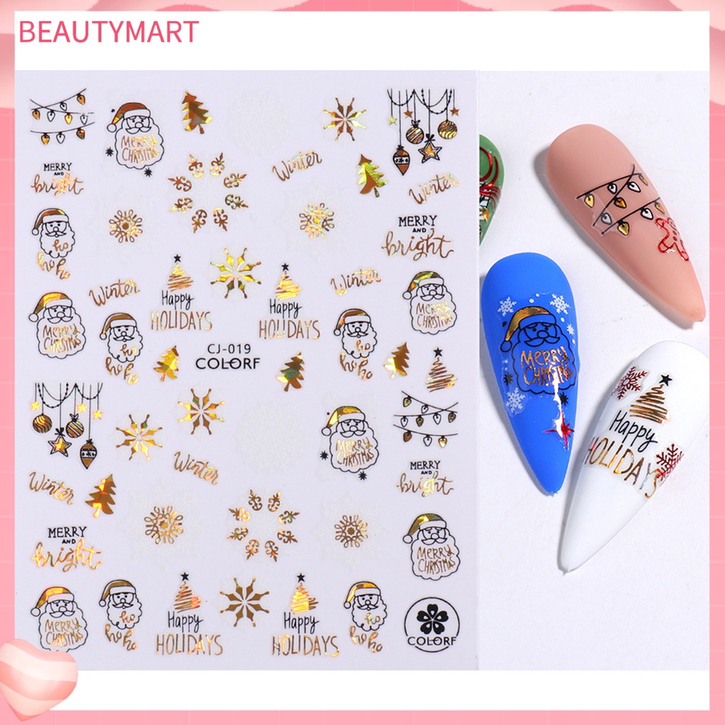 Bộ 3 Miếng Dán Móng Tay Hiệu Ứng 3D Họa Tiết Giáng Sinh Nhiều Màu Sắc