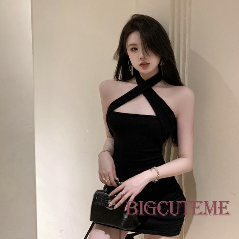 Đầm Ngắn Không Tay Hai Dây Màu Đen Thời Trang Mùa Hè Dành Cho Nữ