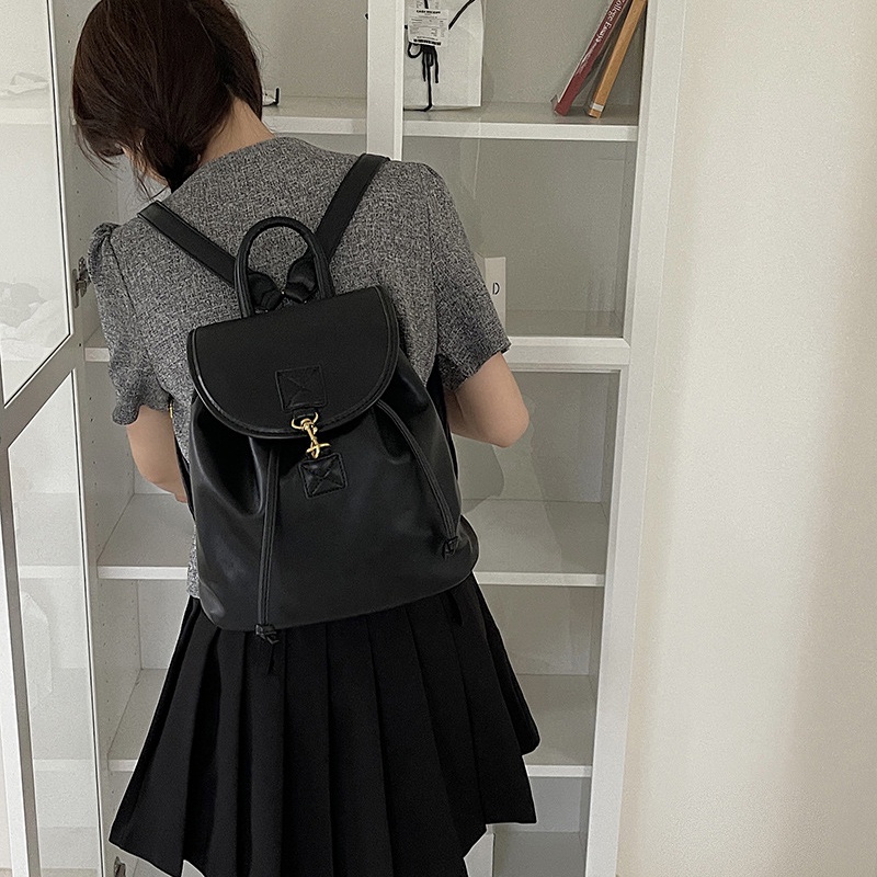 Ba Lô Học Sinh Màu Đen Sức Chứa Lớn Phong Cách preppy Cho Nữ