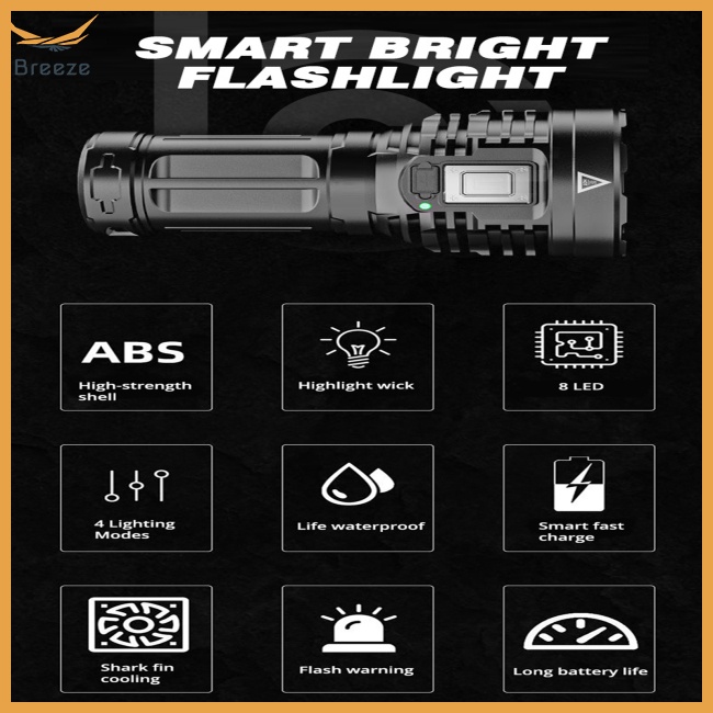 Đèn Pin Cầm Tay 8led 12000lm Sạc Usb Tiện Dụng