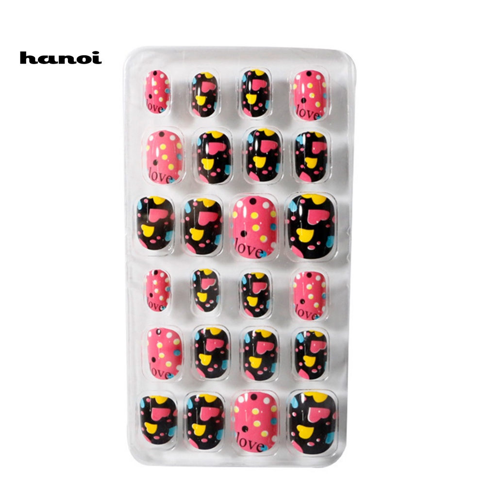 Bộ 24 Miếng Dán Móng Tay Bằng PVC Lâu Trôi Hình Trái Tim Cho Nữ