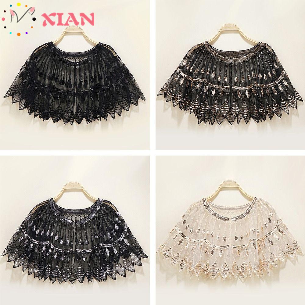 Xiantin Khăn Choàng Tua Rua Đính Kim Sa Lấp Lánh Dùng Hóa Trang Tiệc Cưới Cho Nữ