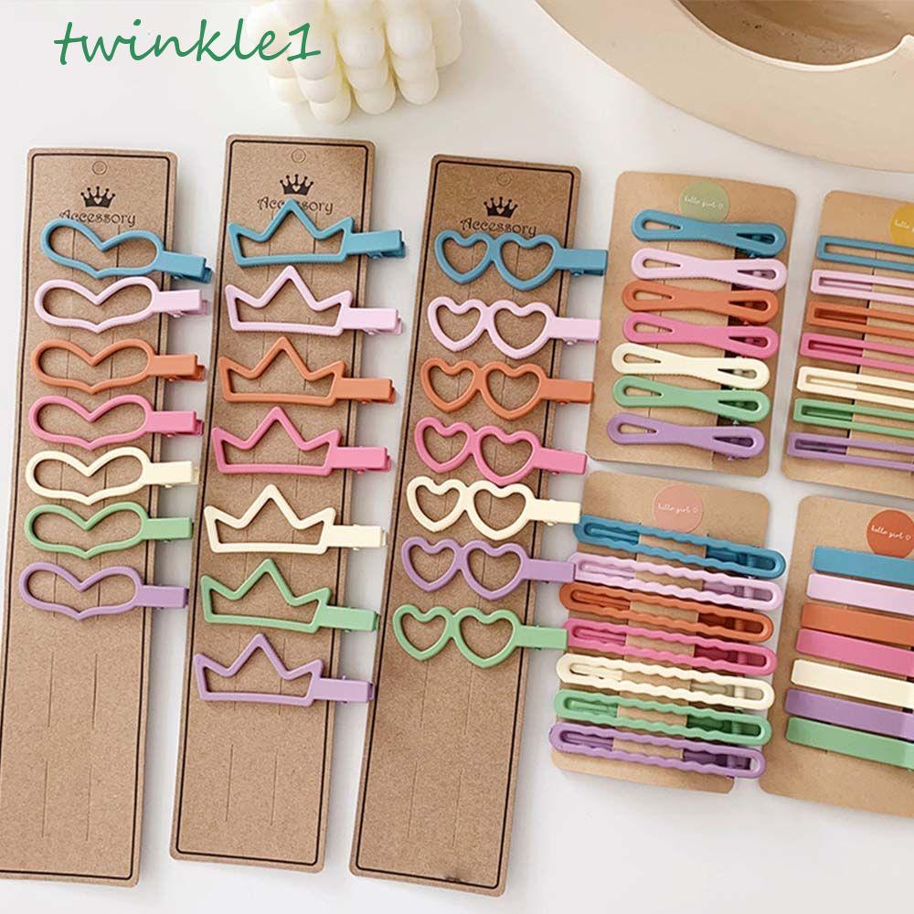 1 Set Kẹp Tóc Mỏ Vịt Nhiều Màu Sắc Họa Tiết Hình Học Trái Tim Vương Miện Tình Yêu Màu Trơn
