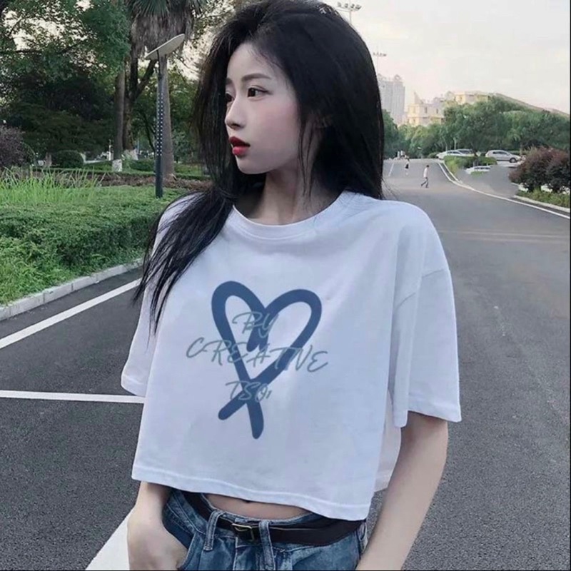 Áo thun croptop form rộng in trái tim vải borip mát lạnhUk alohashop91