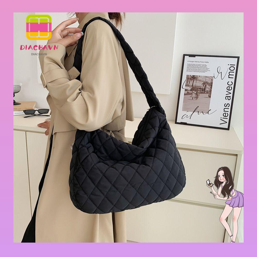 Túi Xách Đeo Dưới Cánh Tay Vải Cotton Siêu Nhẹ Kẻ Sọc Ca Rô Ấm Áp