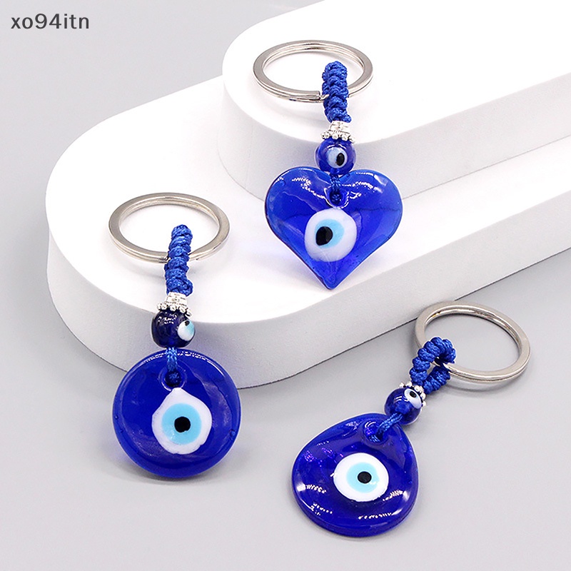 Móc Khóa Mặt Kính Hình Tròn / Trái Tim / Giọt Nước Mắt Xanh Dương Sáng Tạo Thời Trang Cho Nam Và Nữ