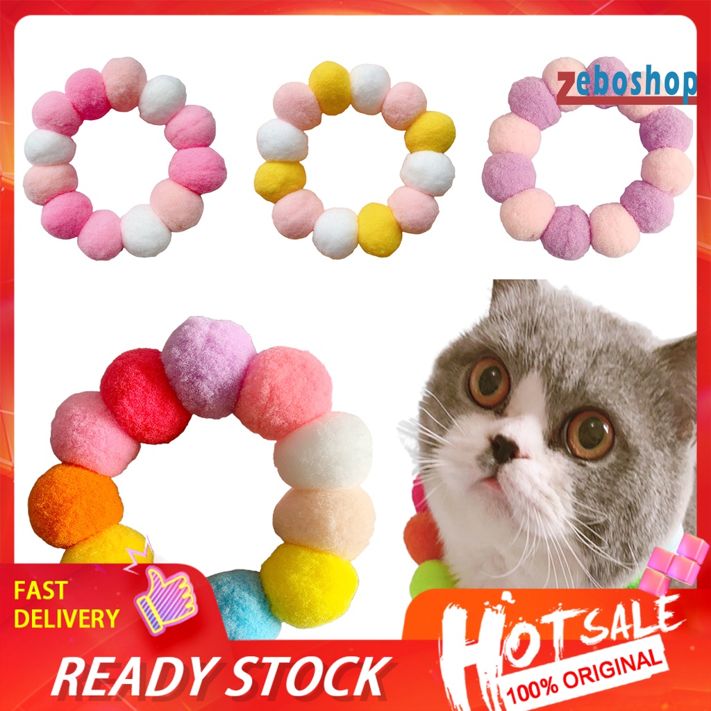Vòng Cổ Gắn Quả Bông Nhiều Màu Sắc Dùng Làm Phụ Kiện Chụp Ảnh Cho Thú Cưng