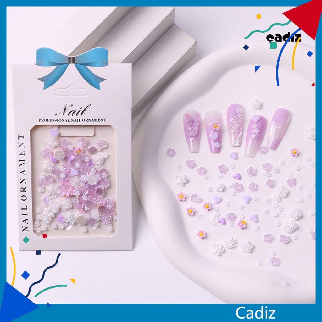 Set 2 Túi Phụ Kiện Trang Trí Móng Tay Nghệ Thuật Hình Hoa Hồng Sáng Bóng Dễ Tháo Rời DIY