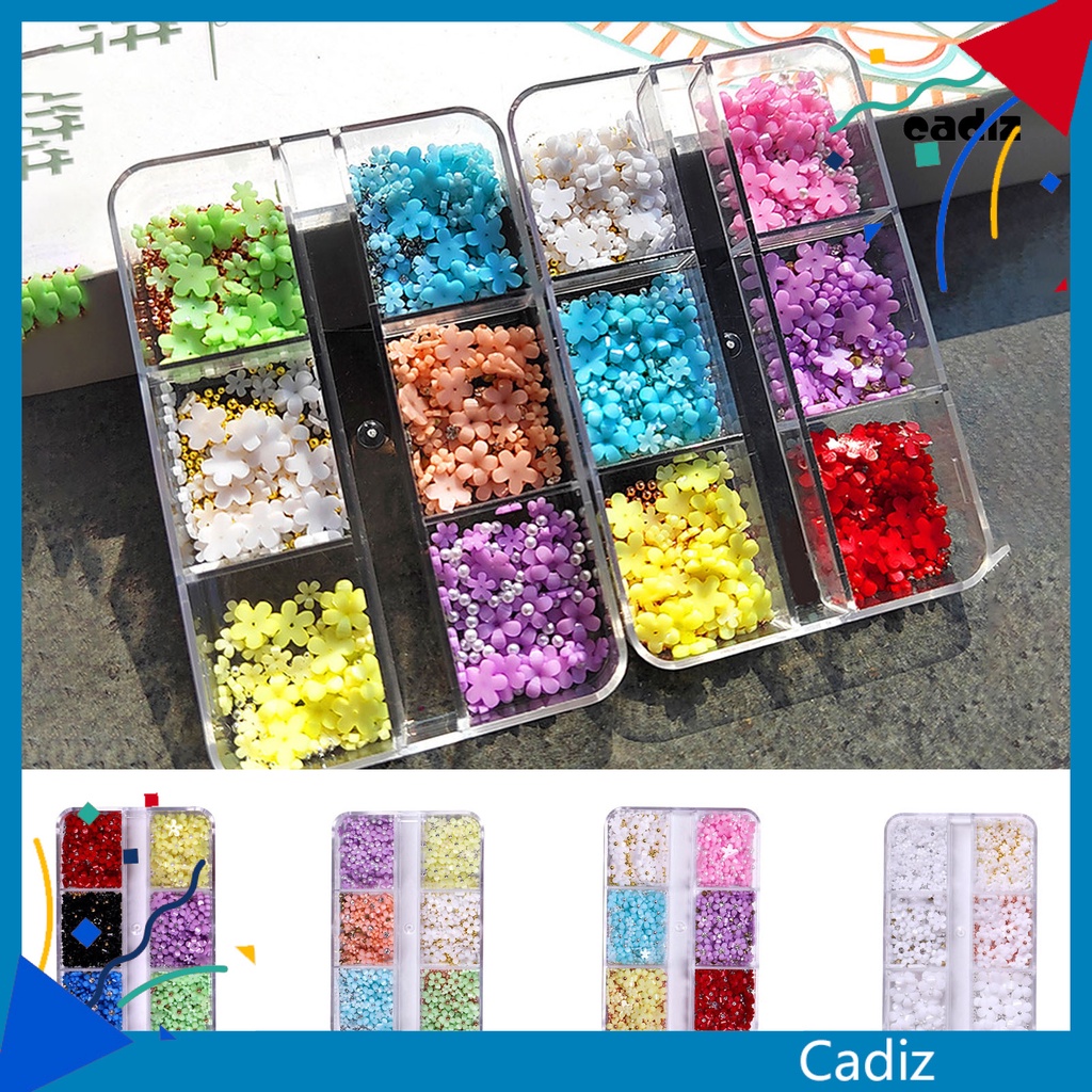 1 Hộp 6 Ngăn Đựng Hạt Ngọc Trai / Hoa Bằng Nhựa Dùng Trang Trí Móng Tay Nghệ Thuật DIY