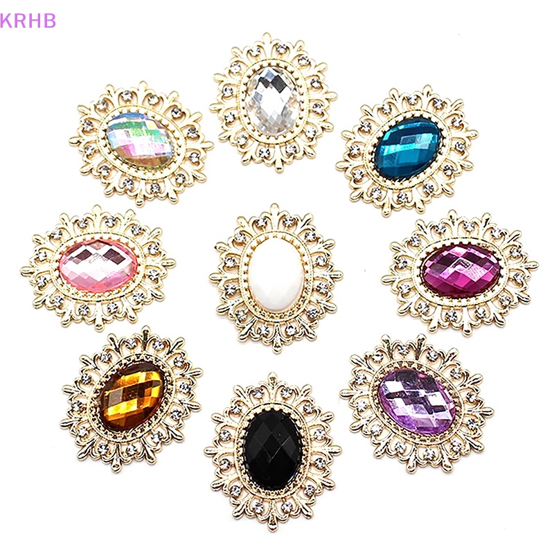 Set 2 Nút Áo Bằng Hợp Kim Acrylic Đính Kim Cương Thời Trang Dùng Để May Vòng Tay / Vòng cổ DIY Mới