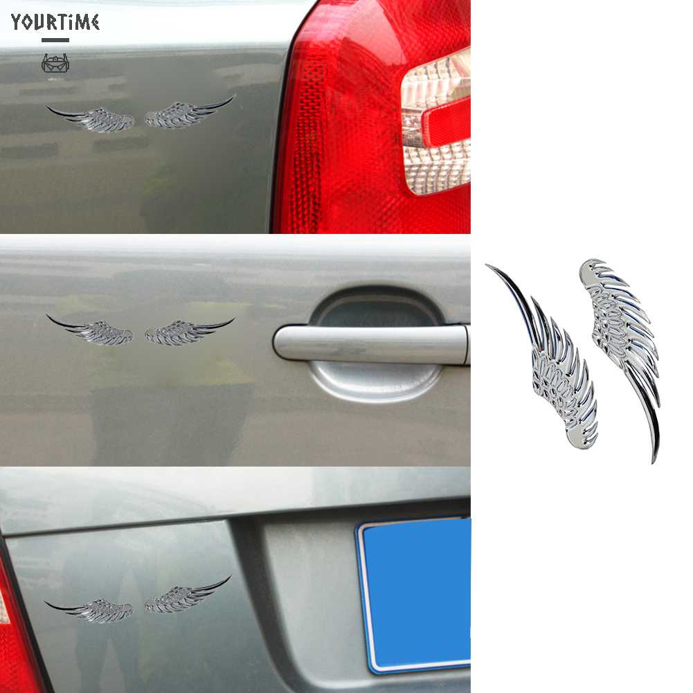 1 Cặp Miếng Dán Trang Trí Xe Hơi Họa Tiết Đôi Cánh 3D Bằng Kim Loại Cứng