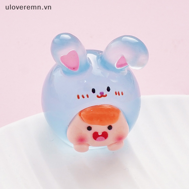 Set 2 Tượng Thỏ Hoạt Hình Mini Bằng Nhựa Phát Quang Trang Trí Tiểu Cảnh