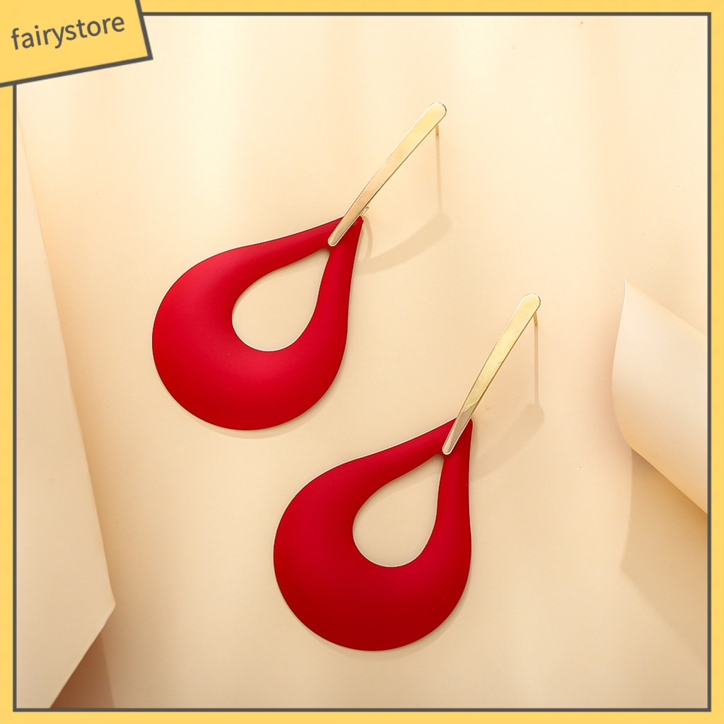[FRO] 1 Đôi Bông Tai Hình Giọt Nước Lớn Bằng Kim Loại Sơn Hình Học Cá Tính Làm Quà Tặng Cho Nữ