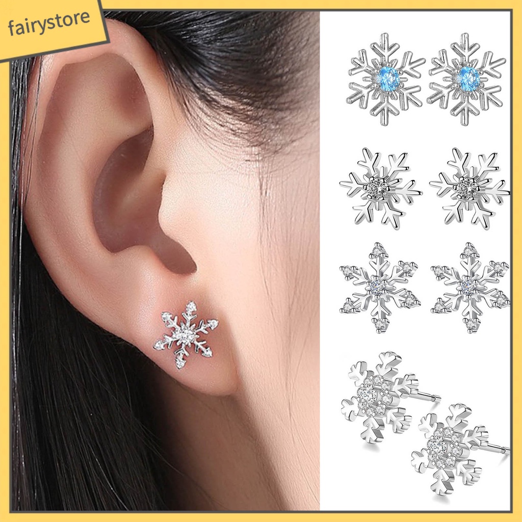 1 Đôi Bông Tai Hình Hoa Tuyết Đính Đá Lấp Lánh Trang Nhã Dành Cho Nữ