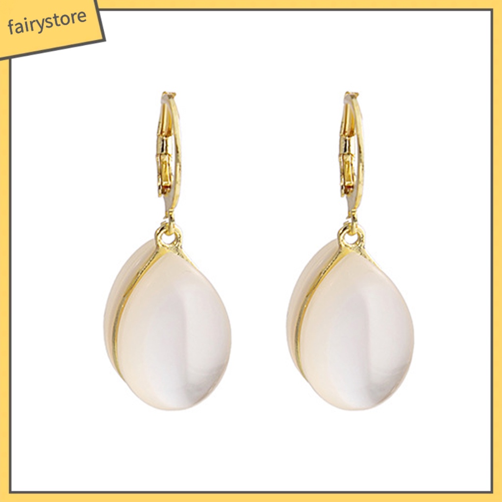 1 Đôi Bông Tai Hình Giọt Nước Đính Đá Mắt Mèo Giả Phong Cách Cổ Điển