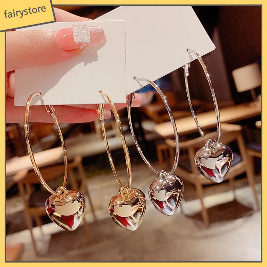 1 Đôi Bông Tai Hình Tròn / Trái Tim Cỡ Lớn Thời Trang Sang Trọng Cho Nữ